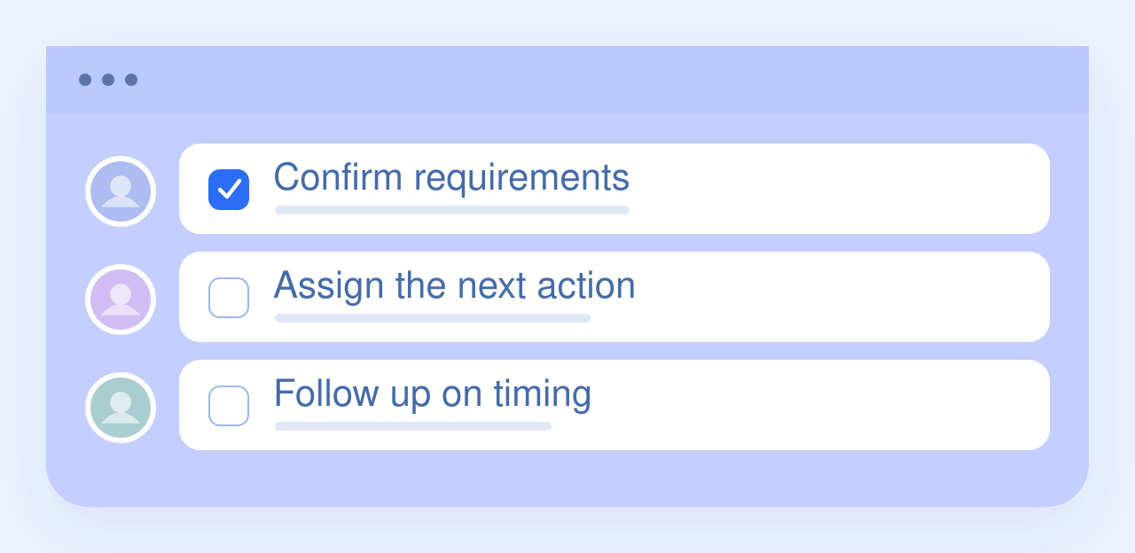 Illustration of tasks organized by owner and next action