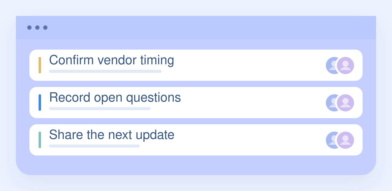 Illustration of an organized vendor follow-up list